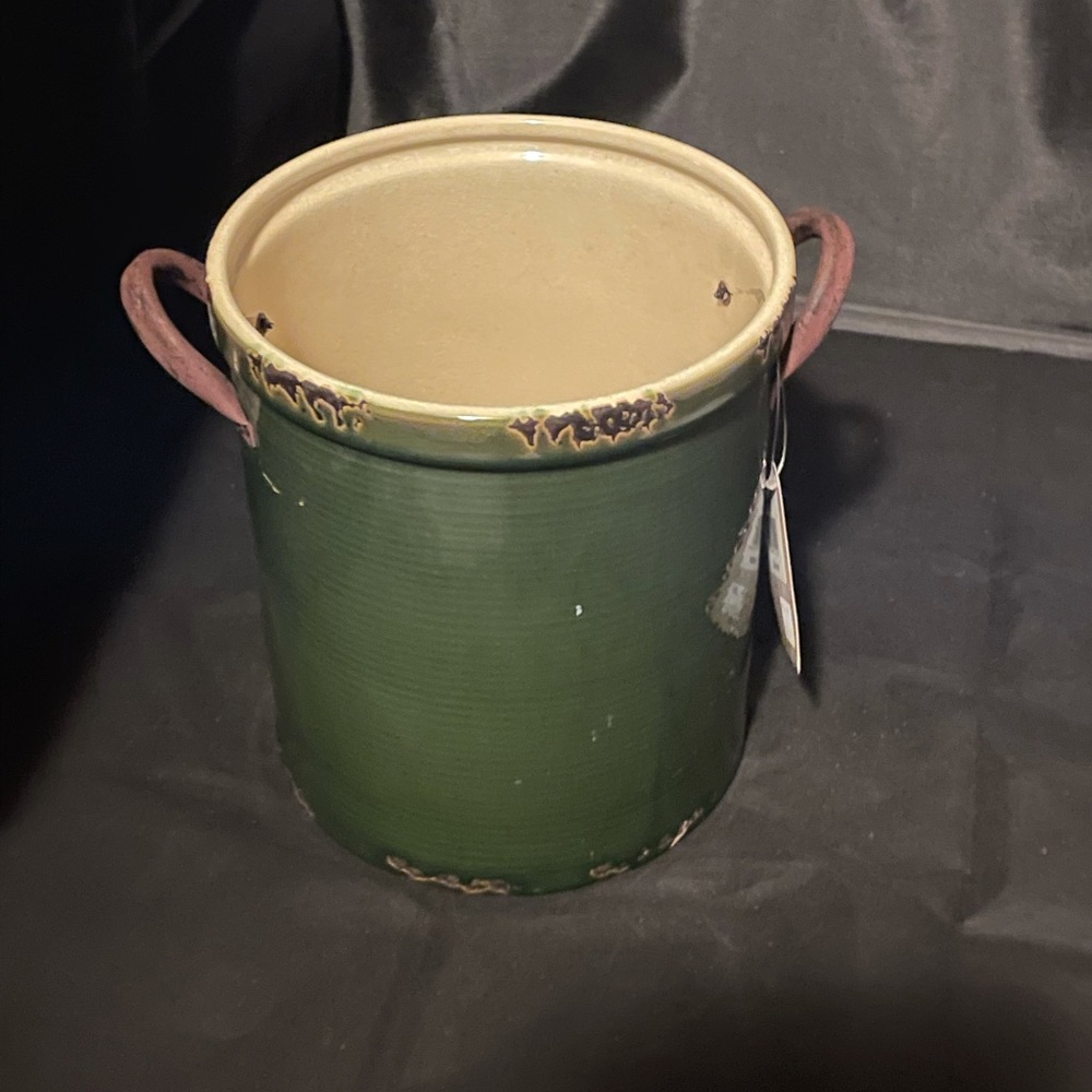 Large green pottery with two handles